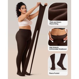 OEAK Womens Fleece Lined Tights Leggings Plus Size Thermal Warm Thick Opaque Tights Tummy Control High Waisted Pantyhose Brown 5XL-6XL