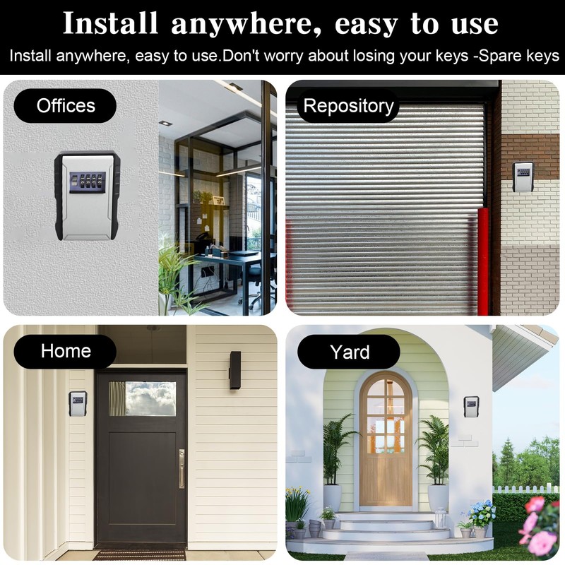 Wall Mounted Key Safe with Combination Code, Weatherproof Key Safe