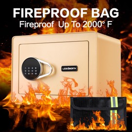 Safe for Home, Small Safe with Fireproof Bag, Removable Shelf, 1.0 Cubic Feet Digital Electronic Security Money Box for Cash, Document, Home, Office, Hotel Use, Champagne Gold，9.84"Dx 13.78"W x 9.84"H