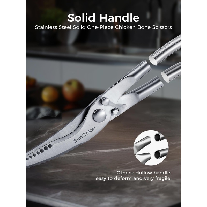 SimCoker Full Steel Poultry Shears Heavy Duty, Professional Bone Cutting