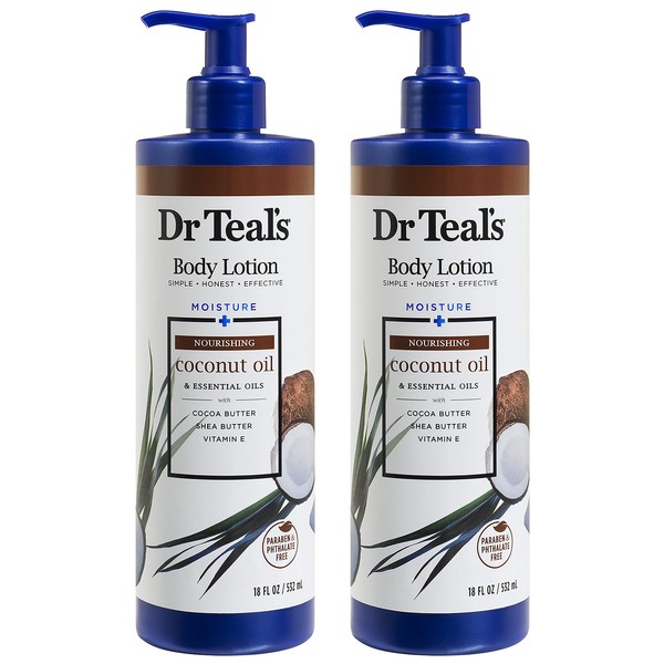 Dr Teal's Body Lotion - Moisture Plus - Coconut Oil & Essential Oils, 18 Fl Oz 2-Pack (36 Fl Oz)