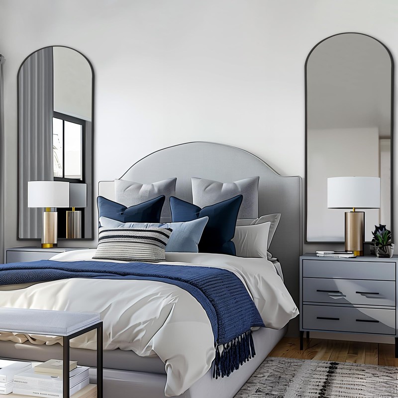 56"X18" Arched Full Length Mirror, Black Floor Mirror with Stand