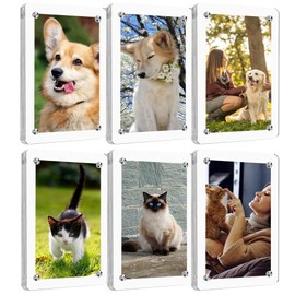 PAIKIUU 6 Pack Acrylic Picture Frame 4 x 6 inch, Acrylic Photo Block Clear Double Sided Magnetic Picture Frame Block Frameless Picture Display Magnet Picture Frames for Fridge Thickness 2MM