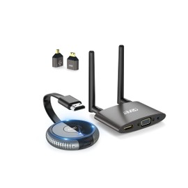 TIMBOOTECH Wireless HDMI Transmitter and Receiver 4K- HDMI & VGA Dual Screen, Multi-TX Capability, 2.4G/5.8G HDMI Wireless Extender Kit for Laptop, Camera, Cable Box, Netfix, Plug and Play, 165FT/ 50M