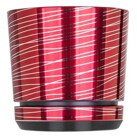 KORAD Red with silver strips plastic round indoor flowerpot with saucer and drainage holes small (height: 26 cm- 10.15 inches)