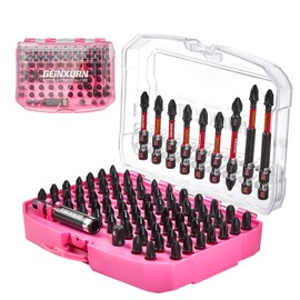 Geinxurn 83-Piece Impact Resistant Screwdriver Phillips Pozidriv Bits Set, PH2 PZ2 Long Bit Set, S2 Steel, Magnetic 1/4 Inch Hex Shank, Includes Bit Holder with Pink Storage Box