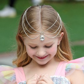 Inateannal Boho Rhinestone Layered Head Chain Silver Crystal Pendant Headband Chain CZ Tassel Hair Chain Bridal Headdress Prom Party Festival Head Chain Jewellery for Women and Girls