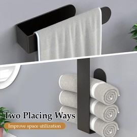 Soporte para toallas de mano, barra autoadhesiva para toallas de mano, de acero inoxidable para baño, se pega en la pared, color negro