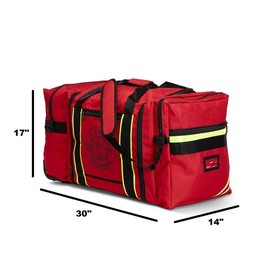LINE2design Wheeled Firefighter Jumbo turnout Gear Bag with Reflective Trim, Front Pocket and Maltese Cross Logo - Red
