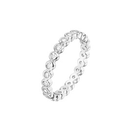 PAVOI Rhodium Plated Cubic Zirconia Love Ring - 2.8mm Stackable Bands for Women - Gold Eternity Rings for Women, Size 5