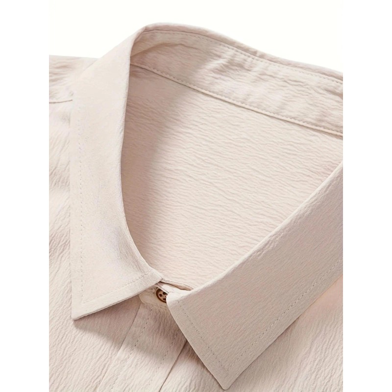 Men's Wrinkle Textured Button Down Shirts Short Sleeves Casual Summer