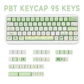 COOMICKEY PBT Keycaps 95 Keys Cute Keycaps Dye-Sublimation Green Keycap MOA Profile Custom Keycap Set for Cherry Gateron MX Swithes Mechanical Keyboards