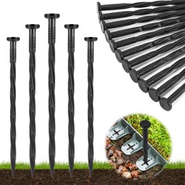 Garaook Landscape Edging Stakes, 100 Pcs 8’’ Plastic Garden Spikes, Spiral Nylon Anchoring Spikes for Paver Edging, Weed Barriers, Artificial Turf, Tent, Grass Pathway and More, Black