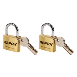 SEPOX® 2 Pcs 30mm Solid Brass Padlock with Same 6 Keys, Heavy Duty & Compact Body 30mm 1-3/16", Small Lock & Key with Big Handle, Keyed Alike for gate, Gym Locker, Hasp, Tool Box