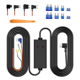 TUIFAC 11.5ft Type-C Dash Cam Hardwire Kit (V5F), 12V-24V to5V 3A Car Dashboard Cam Charger Power Cable with 4 Fuse Taps, Low Voltage Protection for RC09, GT820, GT806