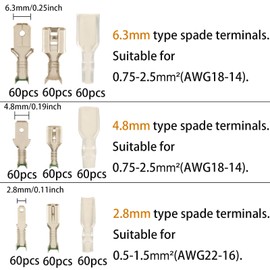 Feggizuli 540pcs 2.8mm 4.8mm 6.3mm Male and Female Spade Connectors Kit with Insulating Sleeve, Crimp Connectors Crimp Terminals Electrical Connectors, Electrical Terminals for Electrical Wiring