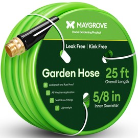 Maygrove 25 ft Garden Hose, 5/8 in ID, Heavy-Duty, Leakproof, Kink-Resistant Water Hose with Swivel Brass Fittings, 600 PSI Burst Rating, Ideal for Car Wash & Lawn Watering