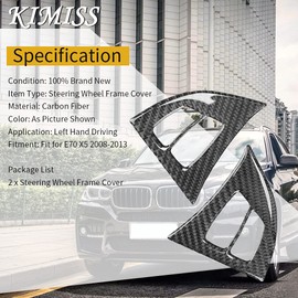 KIMISS 2 Pieces/Set Carbon Fibre Steering Wheel Frame Cover Trim Left Driving Fit for E70 X5 2008-2013