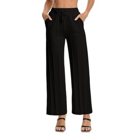 Yucixitug Women's High Waist Sweatpants with Pockets Wide Leg Drawstring Loose Fit Palazzo Soft Straight Leg Yoga Pants for Women Casual Work Out Gyming Medium 3004 Black M