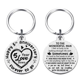 Fetiger 5th Wedding Anniversary Keyring for Husband, 5th Anniversary Husband Gifts, Happy 5 Year Wedding Him Boyfriend Gifts