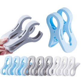 Zhailyn Beach Towel Clips, Clothes Pegs, 9Pcs Double Large Clothes Clips, Windproof Clips on The Beach and Sun Loungers, Beach Towel (White Blue Gray)