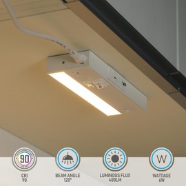 TORCHSTAR LED Under Cabinet Lighting 3CCT, 8 Inch 6W 400LM, Hardwired & Plug-in, 3 Color Selectable CRI90 120V ETL Listed Dimmable Under Counter Lights for Kitchen, White Aluminum Housing, 2 Pack