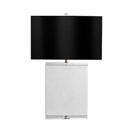 18" Lx10 Wx29 H, Crystal Table Lamp, White Crystal and Black Faux Leather Shade, Elegant Bedside or Desk Lamp, Modern Home Decor Accent