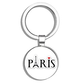 HJ Media Paris Eiffel Tower Cute Travel Metal Round Metal Key Chain Keychain Ring
