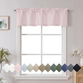 Chyhomenyc Bennet Blush Pink Valance for Windows, Faux Linen Slub Textured Semi Sheer Small Window Kitchen Valance Curtain, Rod Pocket Cafe Valance for Bathroom Laundry Basement, 60Wx14L inch, 1 Piece