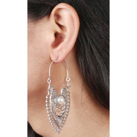 NEW! Touchstone Indian Bollywood Exclusive Handcrafted Pretty Thin Wire Work Floral Designer Jewelry Light Weight Earrings In Antique Silver Tone For Women.