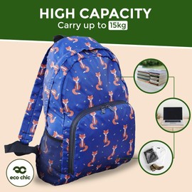 ECO CHIC Lightweight Foldable Water Resistant Backpack Rucksack Folds into Pouch for Storage (Sea Turtles Blue)
