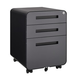 soges 3 Drawer Mobile Metal File Cabinet with Lock, Versatile Filing Cabinet Under Desk for Legal/Letter/A4 Storage, Full Assembled Except Casters, for Home Office (Black Grey)