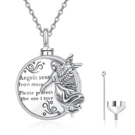 TANGPOET Ash Necklace Urn Necklace for Ashes Guardian Angel Urn Necklace 925 Sterling Silver Memorial Cremation Jewellery Keepsake Necklace for Women, Sterling Silver