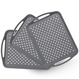 17.7" x 12.5" Anti-Slip Serving Trays with Handles, 3 Pcs X-Large Rectangular Food Serving Tray for Lap, Reusable and Durable, Grey