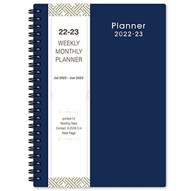 2022-2023 Academic Planner - Planner 2022-2023 with Weekly & Monthly Spreads, Jul 2022 - Jun 2023, 6.25" × 8.3", Twin-Wire Binding, Round Corner, Inner Pocket, Tabs