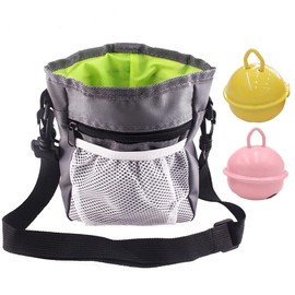 LENGXINGWYA Dog Treat Bag, Dog Treat Pouch, Waterproof Dog Treat Pouch Bag with Multiple Pockets Dog Walking Bag with Adjustable Belt and Shoulder Strap Treat Bag for Dog Training with 2pcs bells