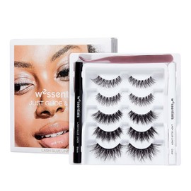 WeSSENTIALS 5 Pairs Trendy Reusable False Lashes Natural Wispy 3D Styles with 1 Black Glue Liner 1 White Glue Liner Felt Tip Applicator