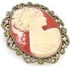1928 Jewelry Faux Carnelian Cameo Oval Brooch, Great For Dresses,