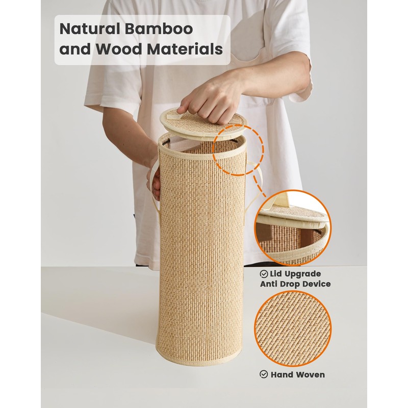 WAOHANAZ Bamboo Toilet Paper Storage Basket with Lid & Handle