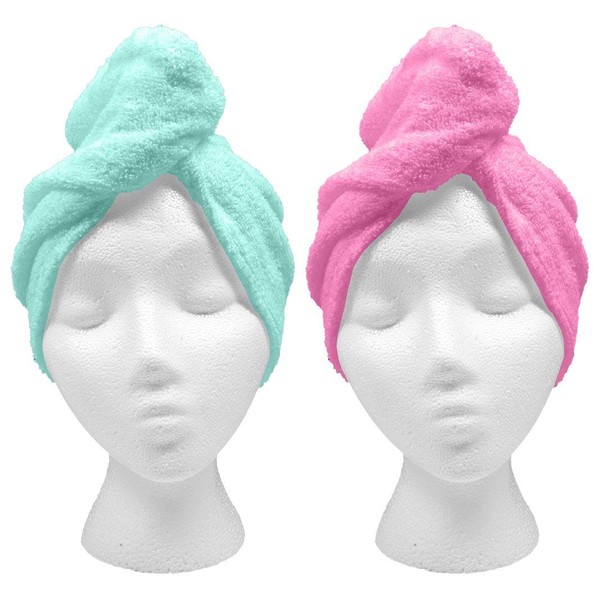 Turbie Twist Extra Long Microfiber Hair Towel Wrap for Women and Men | 2 Pack | Bathroom Essential Accessories | Quick Dry Hair Turban for Drying Curly, Long & Thick Hair (Aqua, Purple)