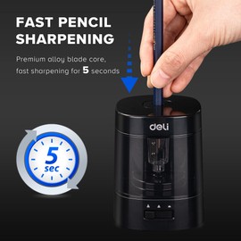 Deli Electric Pencil Sharpener, Automatic Pencil Sharpeners for No.2 Pencils Colored Pencils, USB & Battery Operated Pencil Sharpener for Kids, School, Home, Office, Classroom , Black
