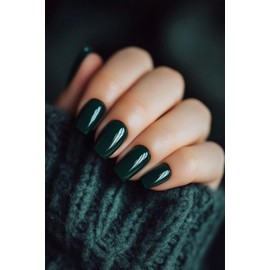 Green Square Press on Nails Short Fake Nails Acrylic Full Cover False Nails Reusable Nail Kit Artificial Glue on Nails Stick on Nails Gel Nails for Women 24pcs