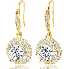 18K Gold Plated Dangle Earrings for Women with Brilliant Round Cubic Zirconia Drop Design