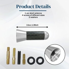 Zufoty Car Short Antenna, 1.37" Stubby Aluminum Aerial Antenna with 4 Screws & 2 Rubber Gaskets, Carbon Fiber Car Audio & Video Antennas for AM/FM Reception, Universal Car Accessories for Most Car