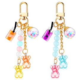Ecally Cute Resin Bear Keychain Macaron Bear Keychains Candy Pendant Jewelry Gift Bag Key Ring Accessories for Girls Women (Orange Yellow, Blue Pink)