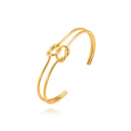 PERNNLA PEARL Forever Love Knot Bracelet for Women Trendy Dainty 18K Gold Cuff Bangle Bracelet Cute Charm Thin Gold Stackable Bracelets