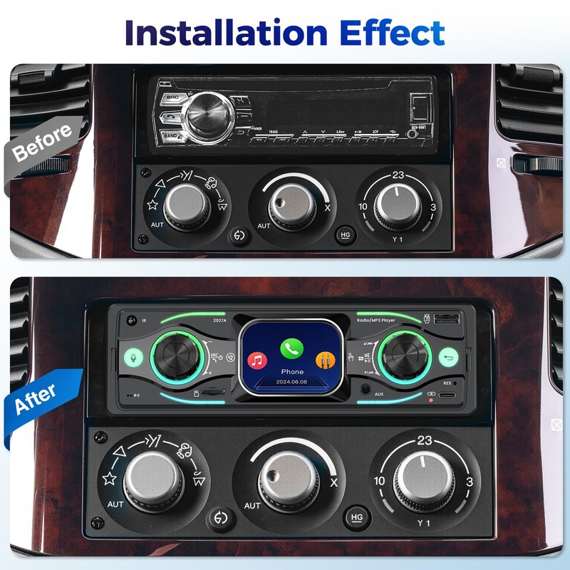 Single DIN Car Stereo with Touchscreen, Bluetooth Audio, Car Radio