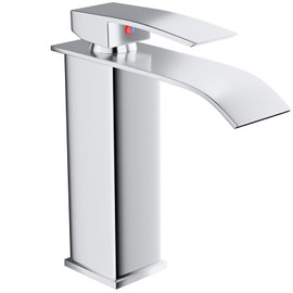 VOLTIX Wasserfall-Badezimmerarmatur - Einhebelmischer für Waschbecken mit Wassersparung - Einstellbar für heißes und kaltes Wasser - Moderner Waschtischarmatur Elegantes Design für Badezimmer (Chrom)