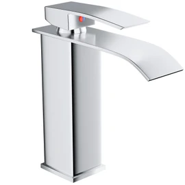 VOLTIX Wasserfall-Badezimmerarmatur - Einhebelmischer für Waschbecken mit Wassersparung - Einstellbar für heißes und kaltes Wasser - Moderner Waschtischarmatur Elegantes Design für Badezimmer (Chrom)