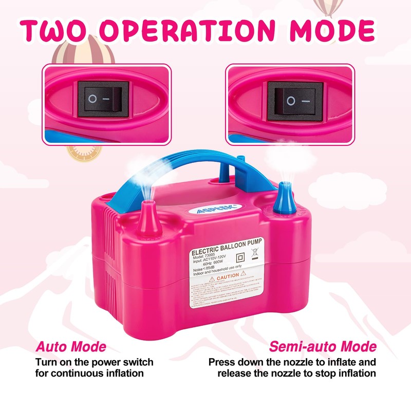 AGPTEK Electric Air Balloon Pump, 110V 600W Rose Red Portable